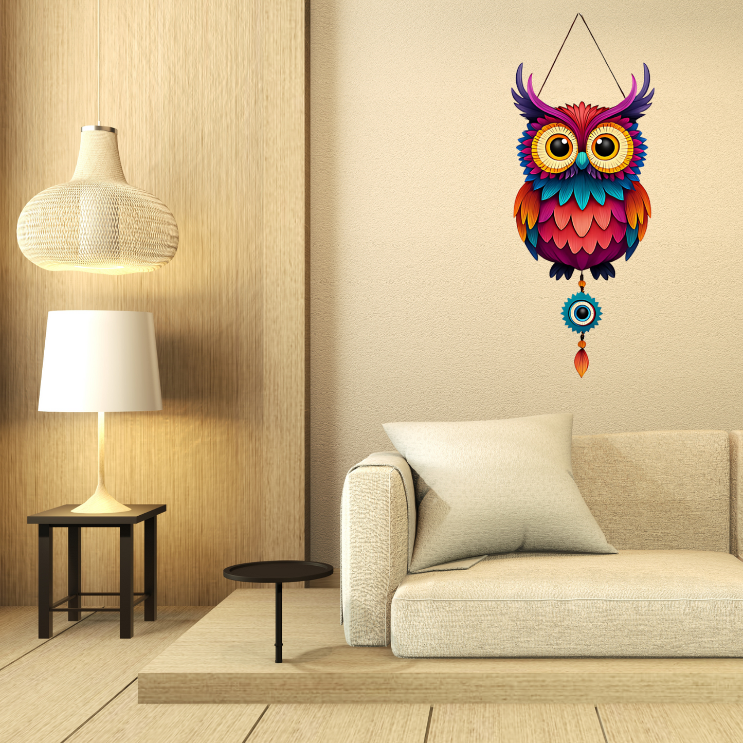 Owl Shape Wooden Wall Hanging for Home Decor, Living Room