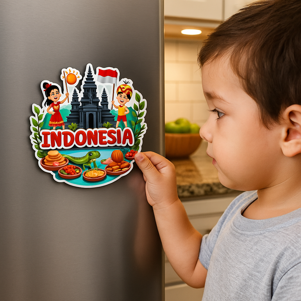 Indonesia Country Theme Souvenir Wooden Refrigerator Stylish Fridge Magnet