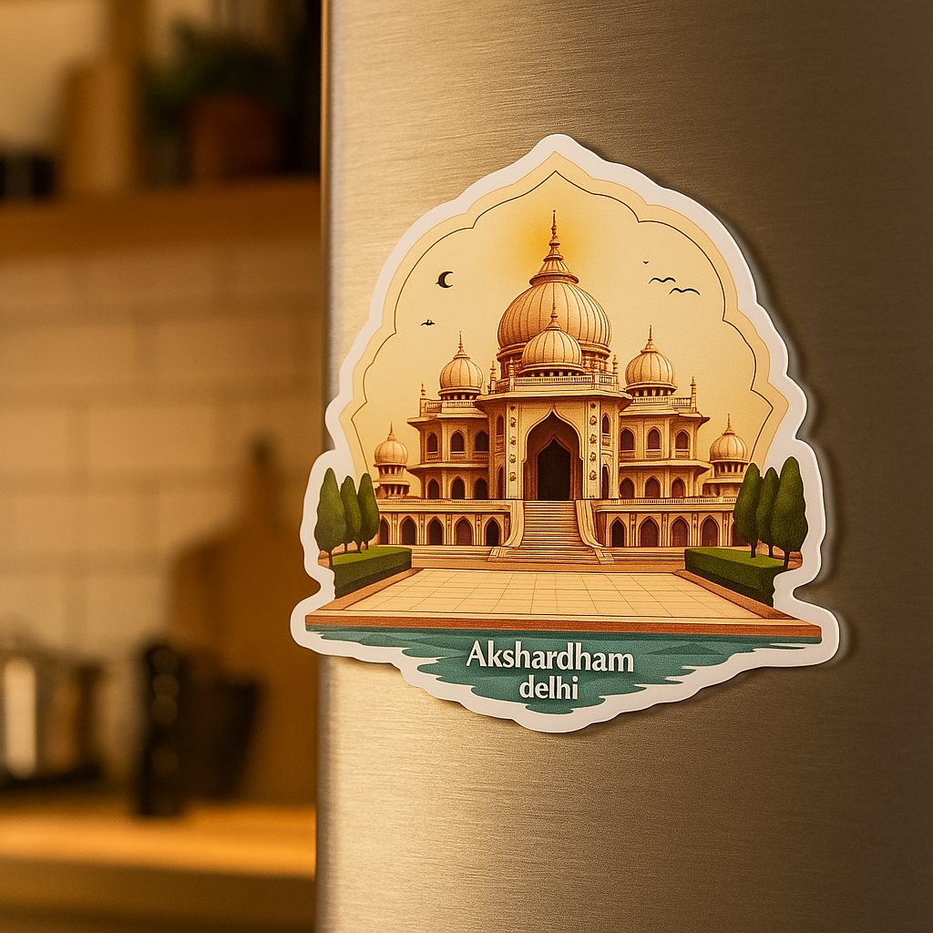 Akshardham Delhi Theme Souvenir Wooden Fridge Magnet for Refrigerator