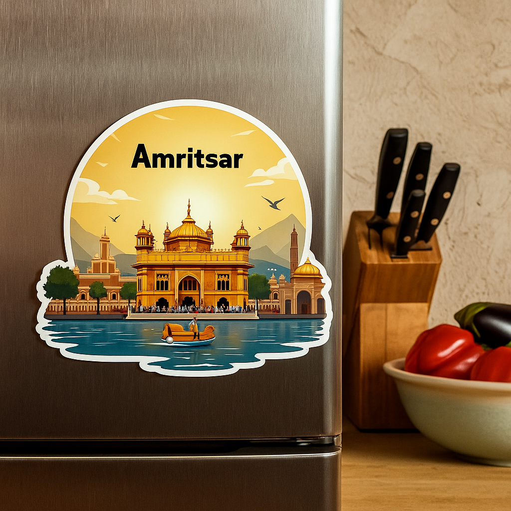 Amritsar Golden Temple Theme Souvenir Wooden Fridge Magnet for Refrigerator