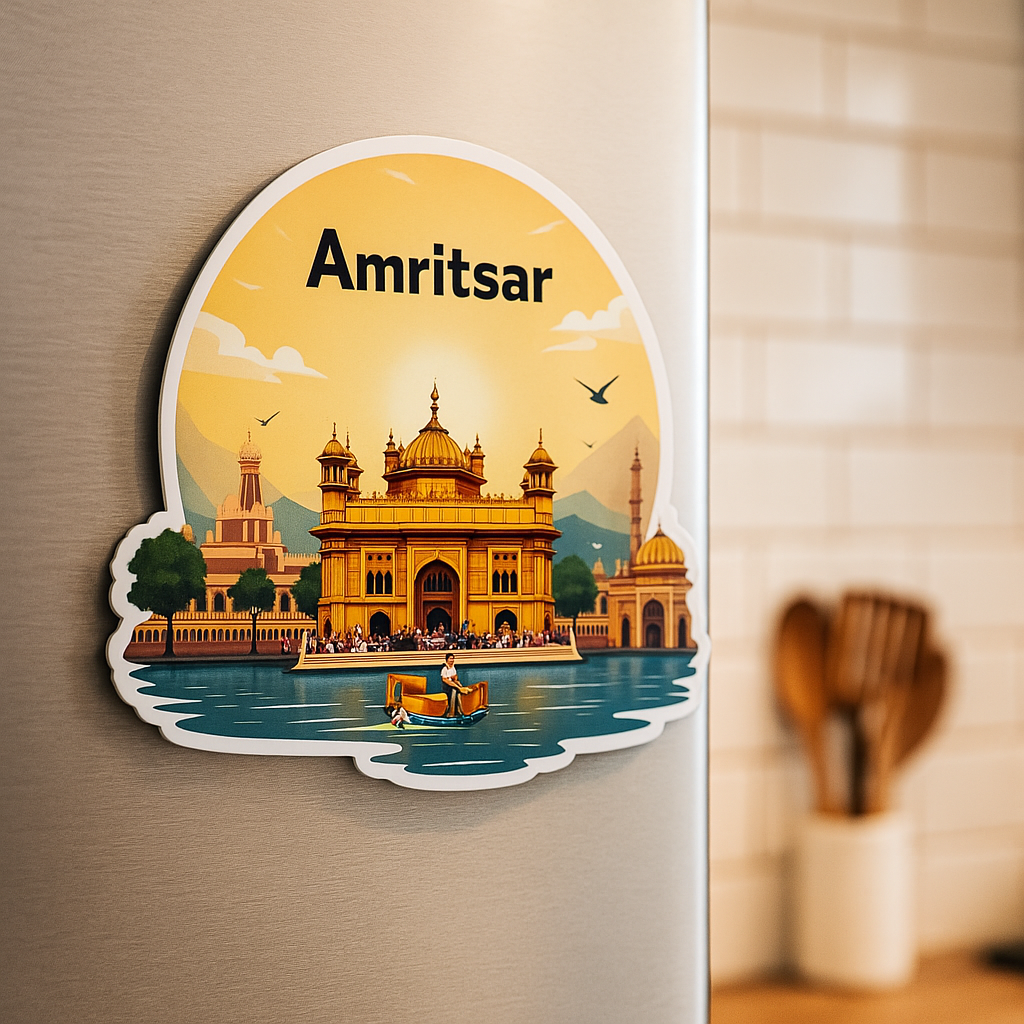 Amritsar Golden Temple Theme Souvenir Wooden Fridge Magnet for Refrigerator