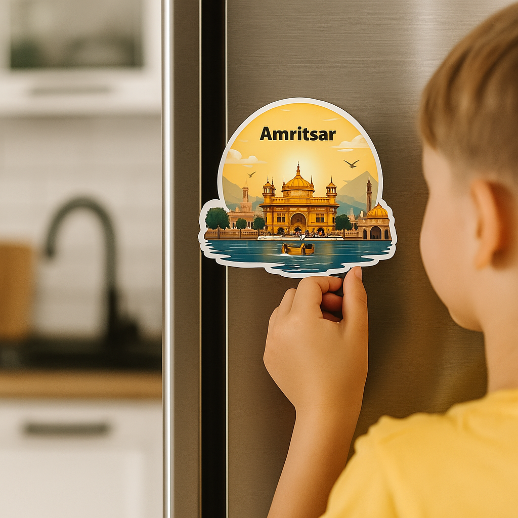 Amritsar Golden Temple Theme Souvenir Wooden Fridge Magnet for Refrigerator