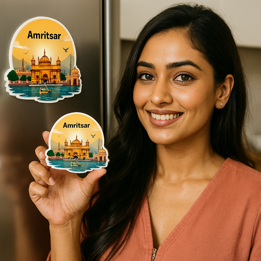 Amritsar Golden Temple Theme Souvenir Wooden Fridge Magnet for Refrigerator