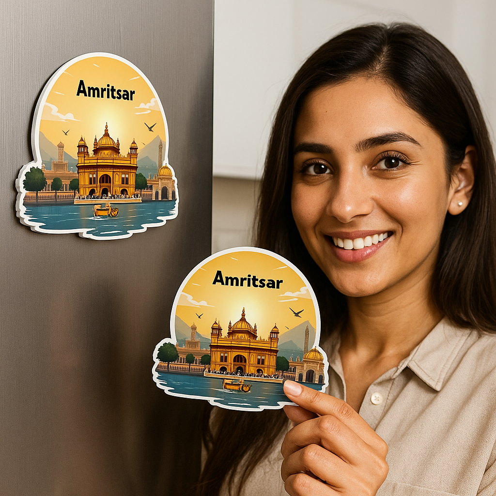 Amritsar Golden Temple Theme Souvenir Wooden Fridge Magnet for Refrigerator