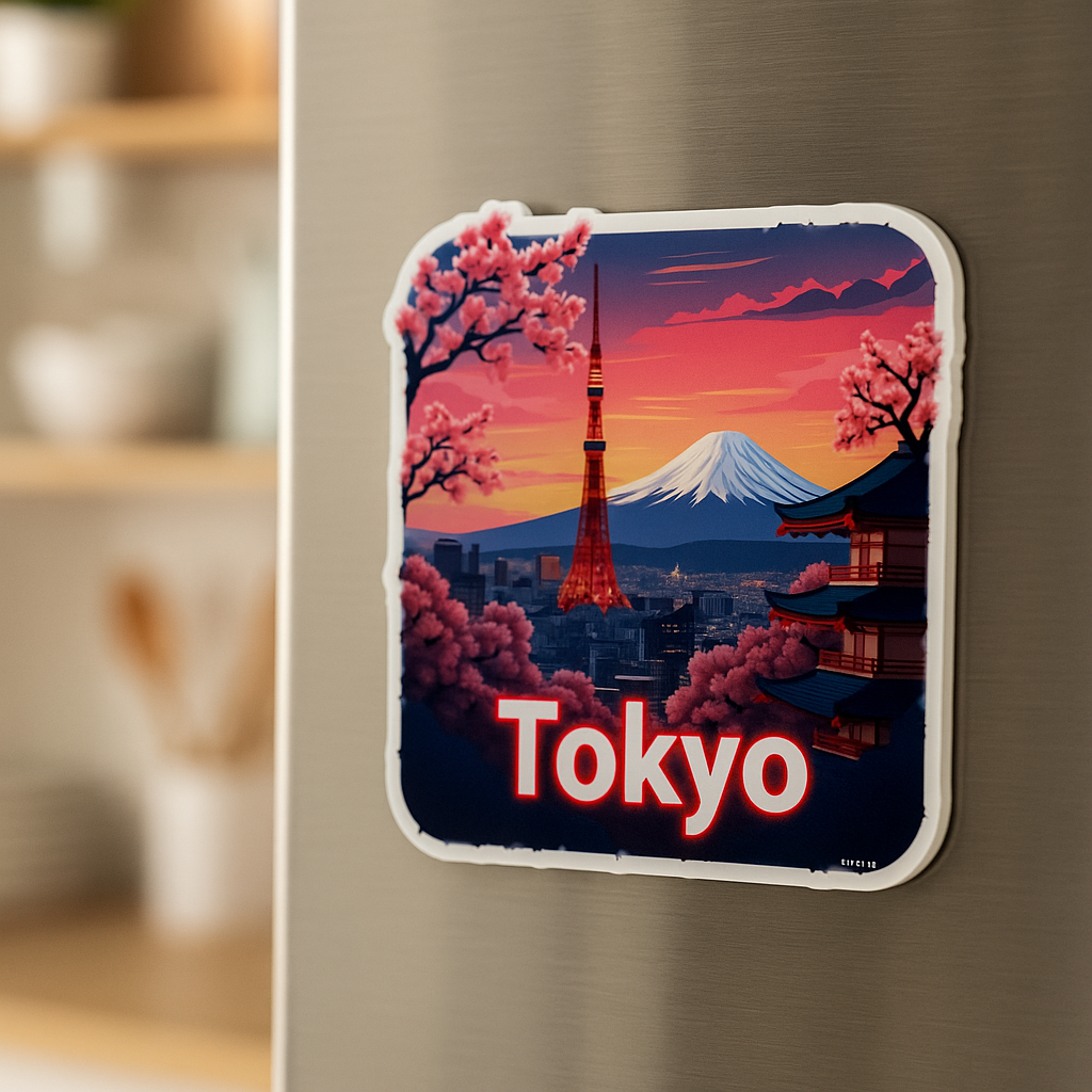 Tokyo Theme Souvenir Wooden Fridge Magnet – 3x3 Inch Stylish Refrigerator Magnet