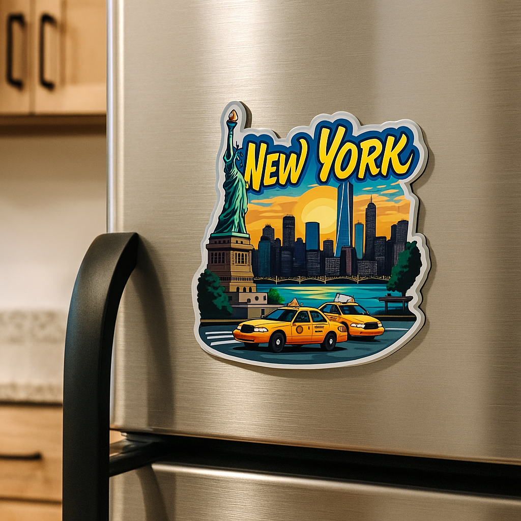 New York Theme Souvenir Wooden Fridge Magnet – 3x3 Inch Stylish Refrigerator Magnet