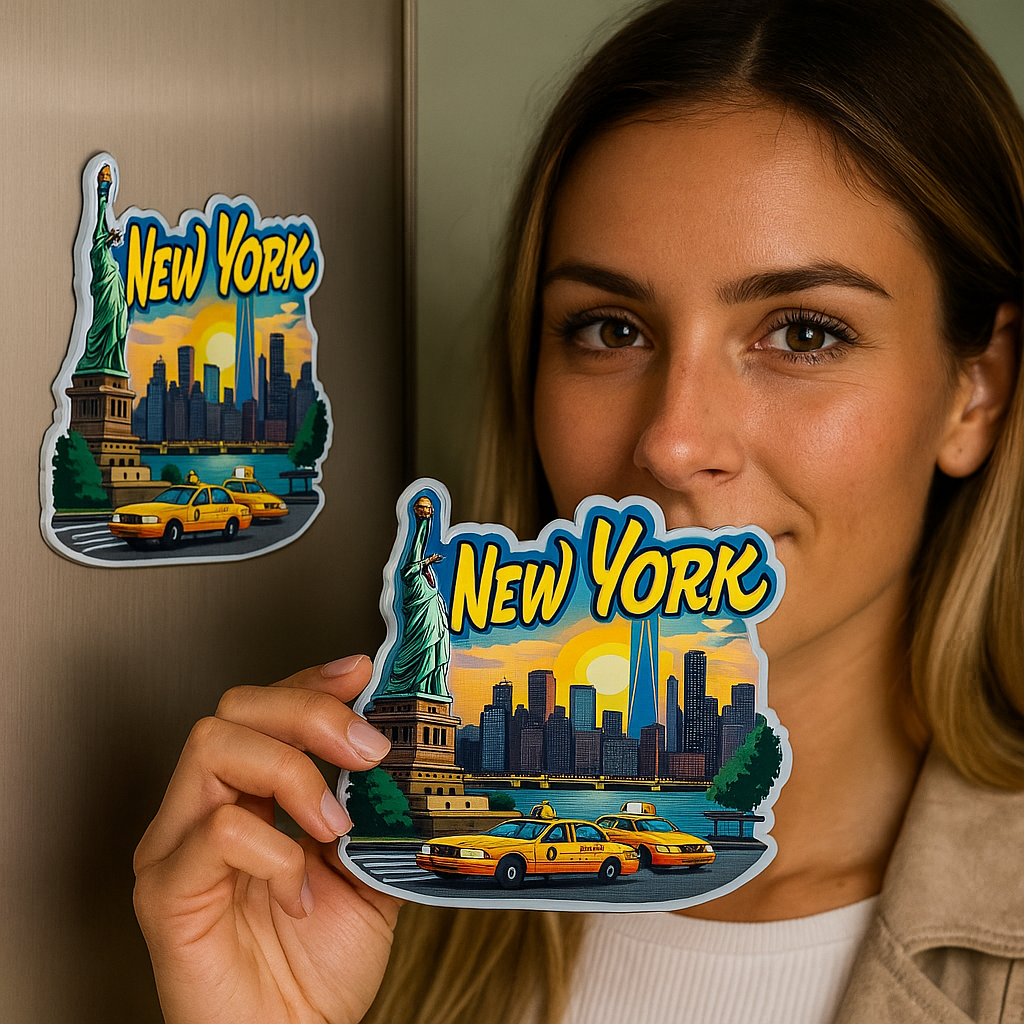 New York Theme Souvenir Wooden Fridge Magnet – 3x3 Inch Stylish Refrigerator Magnet