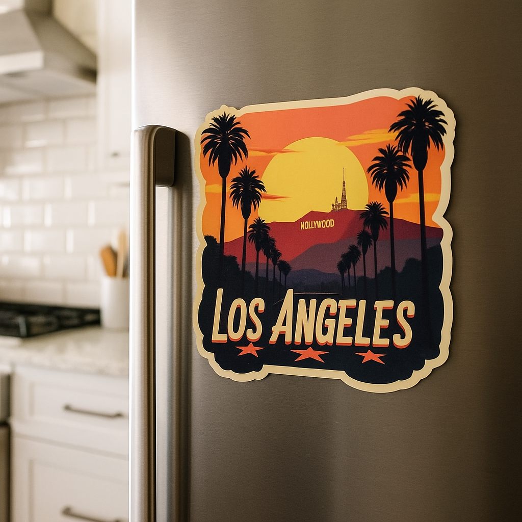 Los Angeles City Theme Souvenir Wooden Fridge Magnet – 3x3 Inch Stylish Refrigerator Magnet