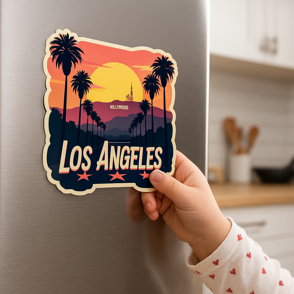 Los Angeles City Theme Souvenir Wooden Fridge Magnet – 3x3 Inch Stylish Refrigerator Magnet