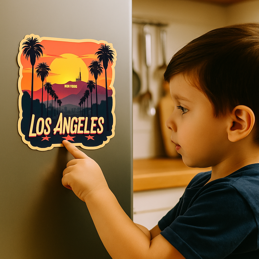 Los Angeles City Theme Souvenir Wooden Fridge Magnet – 3x3 Inch Stylish Refrigerator Magnet