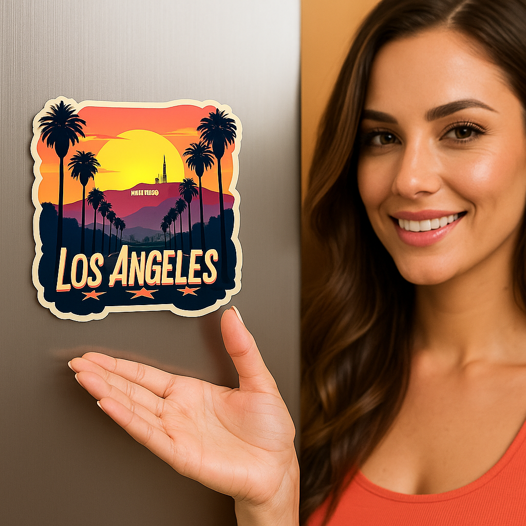 Los Angeles City Theme Souvenir Wooden Fridge Magnet – 3x3 Inch Stylish Refrigerator Magnet