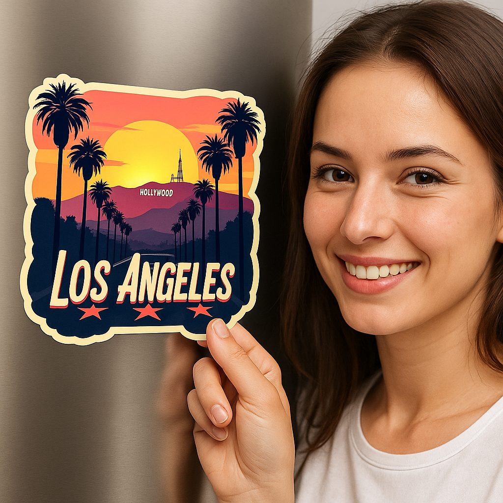 Los Angeles City Theme Souvenir Wooden Fridge Magnet – 3x3 Inch Stylish Refrigerator Magnet