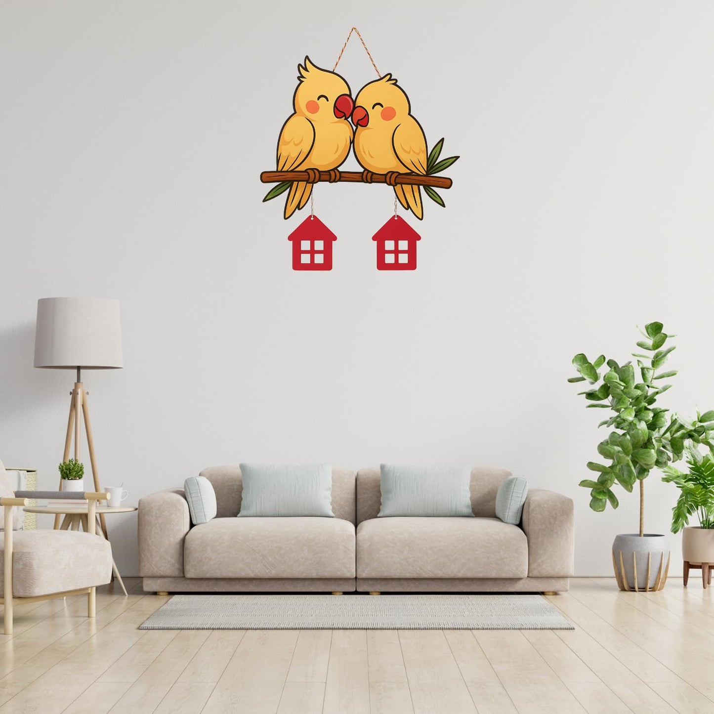 Cute Pair Of Parrot Wooden Wall Hanging for Home Kitchen Decor | Decorative Items for Livingroom