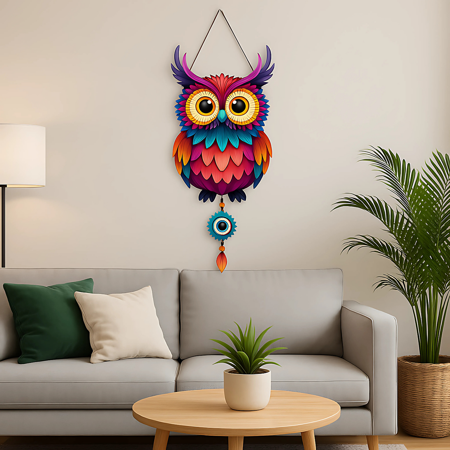 Owl Shape Wooden Wall Hanging for Home Decor, Living Room