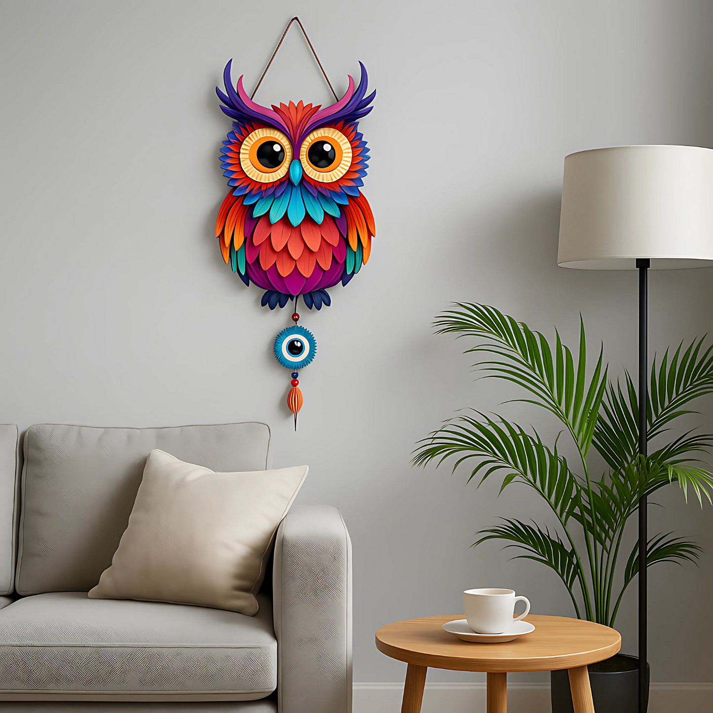 Owl Shape Wooden Wall Hanging for Home Decor, Living Room
