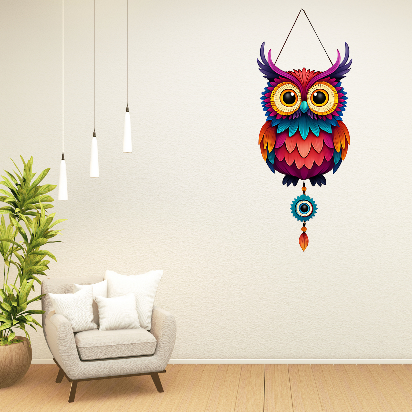 Owl Shape Wooden Wall Hanging for Home Decor, Living Room