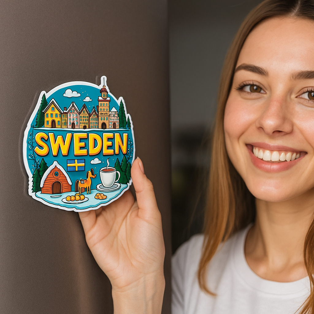 Sweden Country Theme Souvenir Wooden Refrigerator Stylish Fridge Magnet