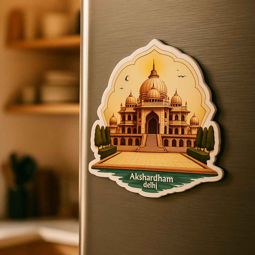 Akshardham Delhi Theme Souvenir Wooden Fridge Magnet for Refrigerator