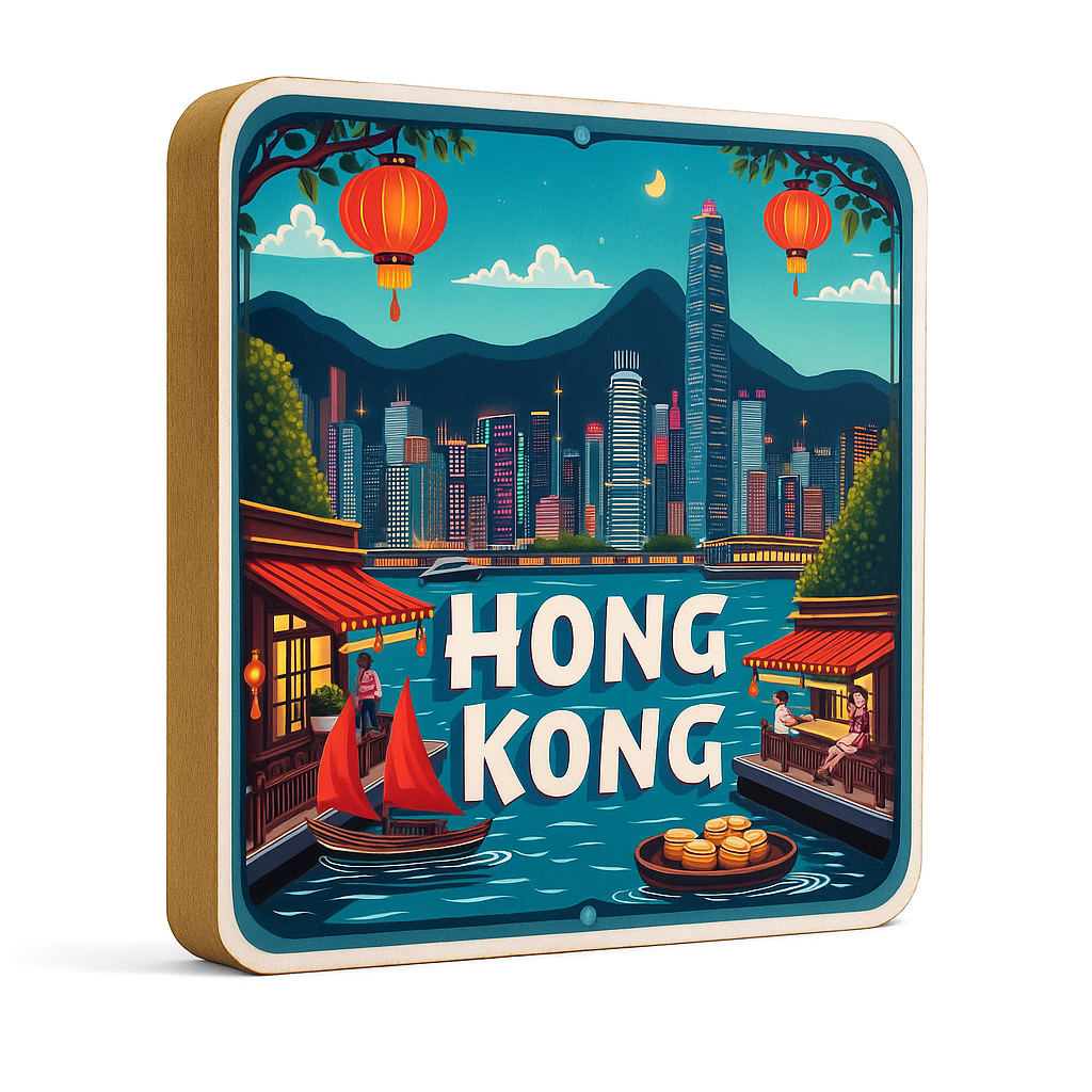 Hong Kong Country Theme Souvenir Wooden Refrigerator Stylish Fridge Magnet