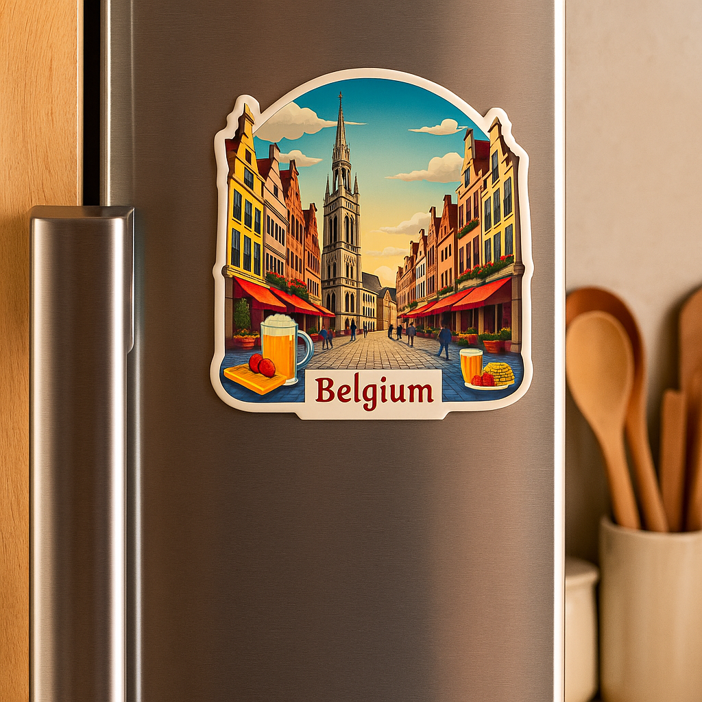 Belgium Theme Souvenir Fridge Magnet – 3x3 Inch Stylish Refrigerator Magnet