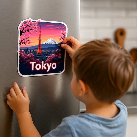 Tokyo Theme Souvenir Wooden Fridge Magnet – 3x3 Inch Stylish Refrigerator Magnet