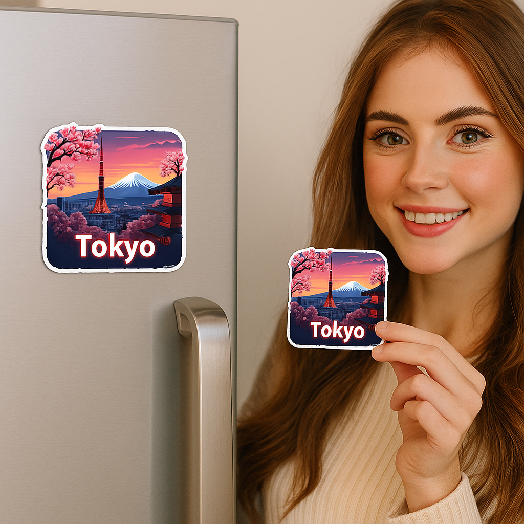 Tokyo Theme Souvenir Wooden Fridge Magnet – 3x3 Inch Stylish Refrigerator Magnet