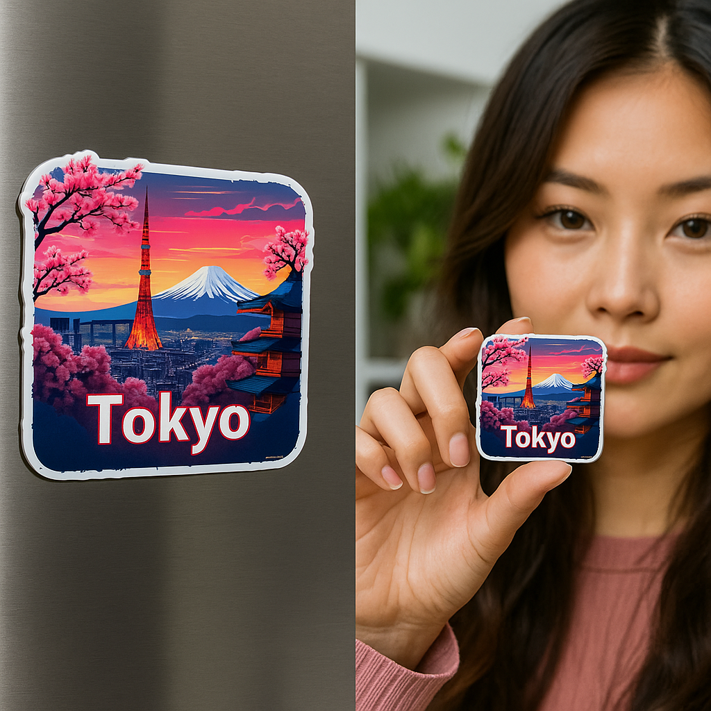 Tokyo Theme Souvenir Wooden Fridge Magnet – 3x3 Inch Stylish Refrigerator Magnet