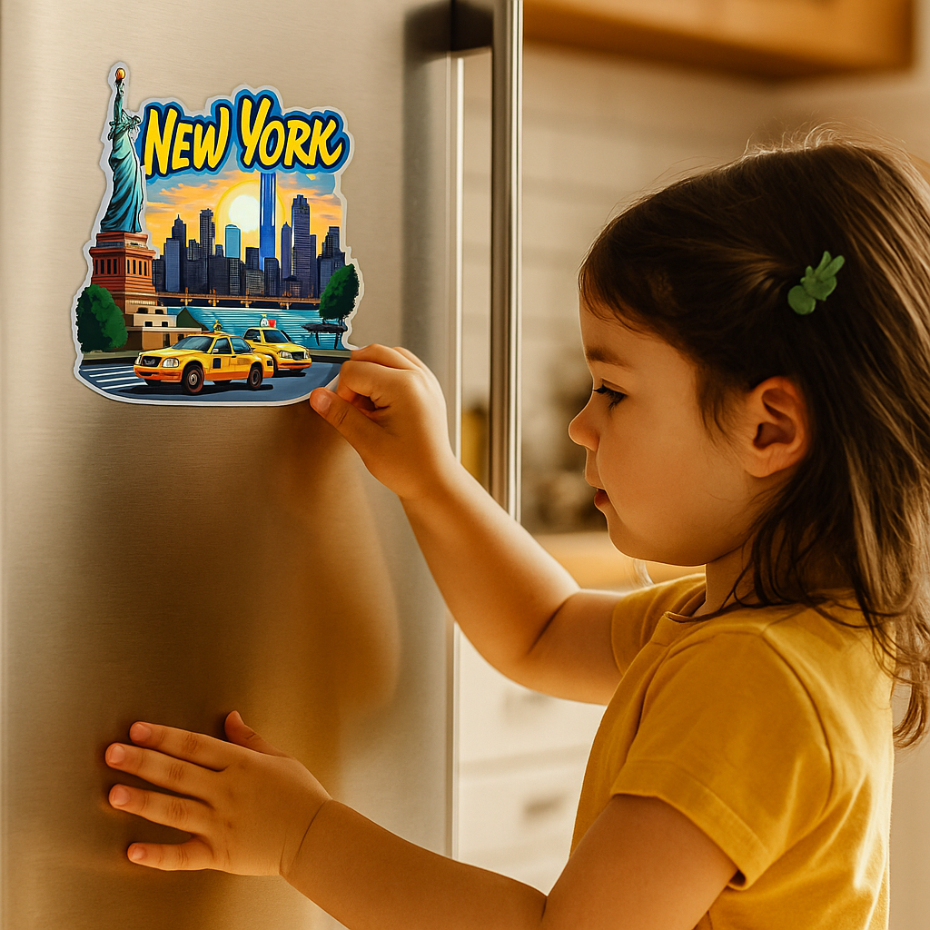 New York Theme Souvenir Wooden Fridge Magnet – 3x3 Inch Stylish Refrigerator Magnet