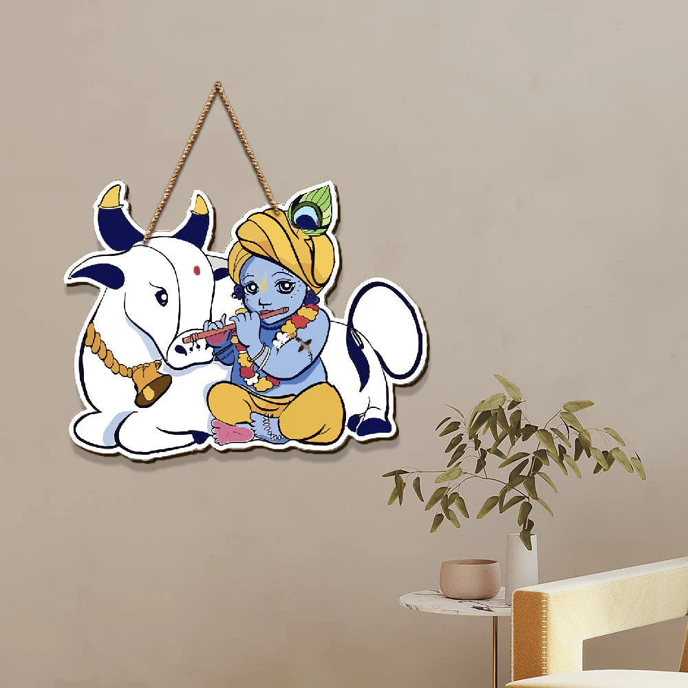 Designer Printed Krishna Wooden Wall Hanging