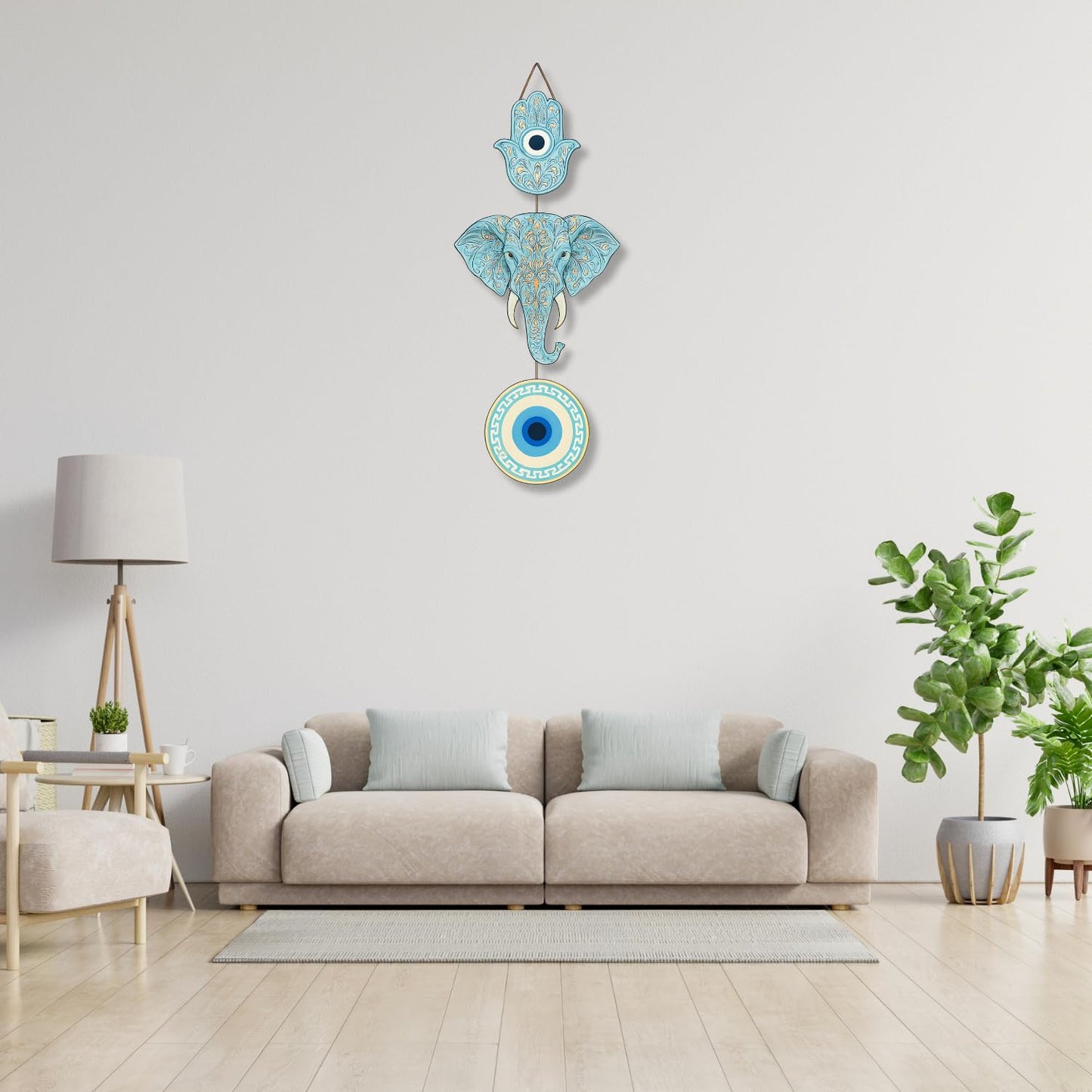 Elephant Wooden Wall Hanging for Home Kitchen Decor | Hamsa Hand Decoration for Livingroom