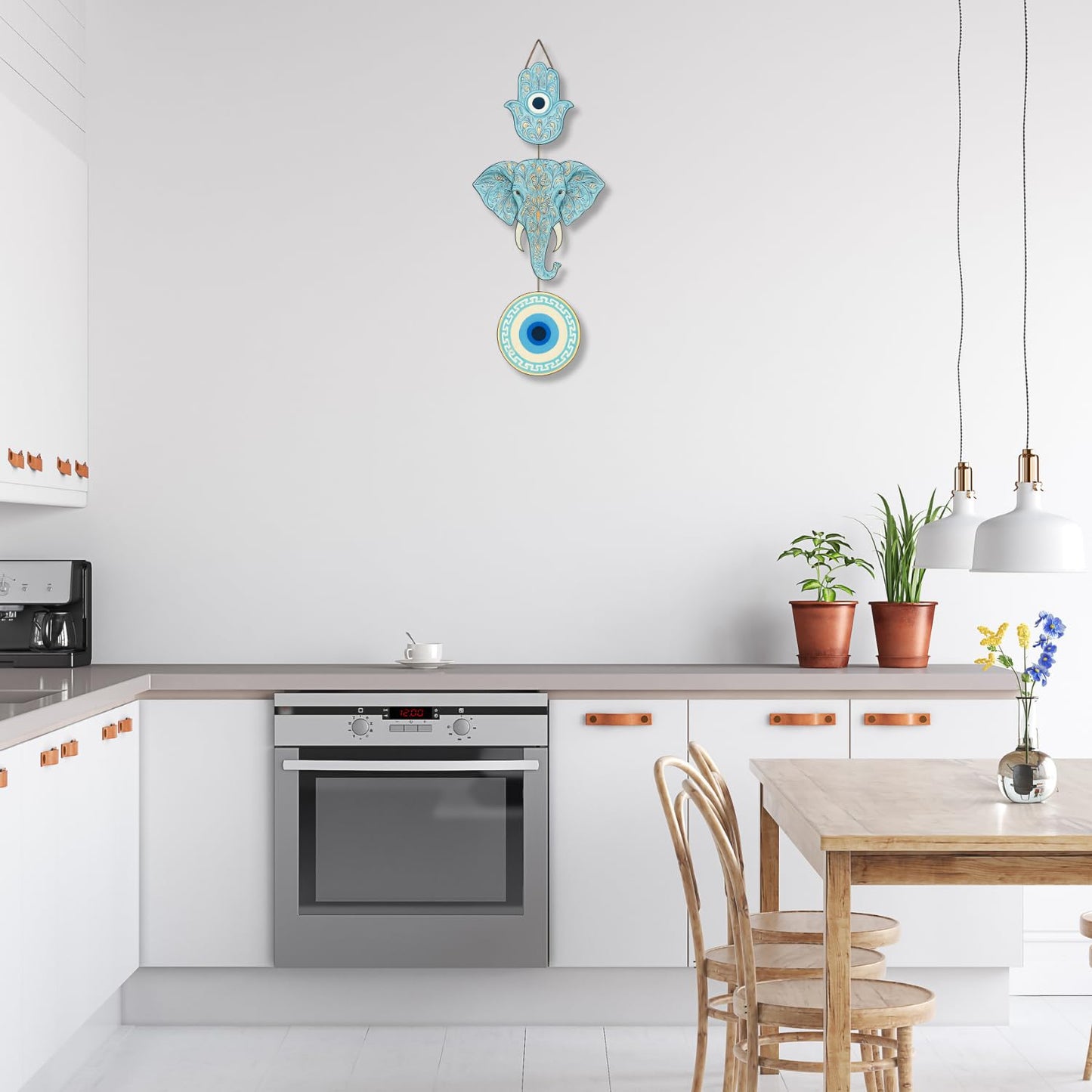 Elephant Wooden Wall Hanging for Home Kitchen Decor | Hamsa Hand Decoration for Livingroom