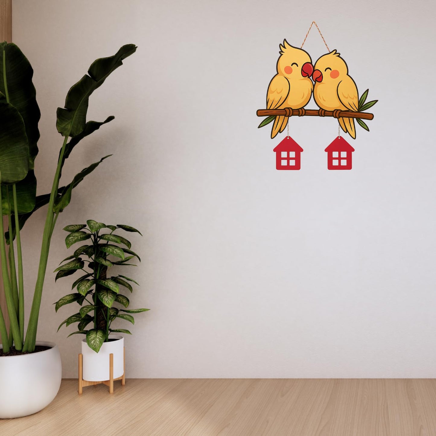 Cute Pair Of Parrot Wooden Wall Hanging for Home Kitchen Decor | Decorative Items for Livingroom