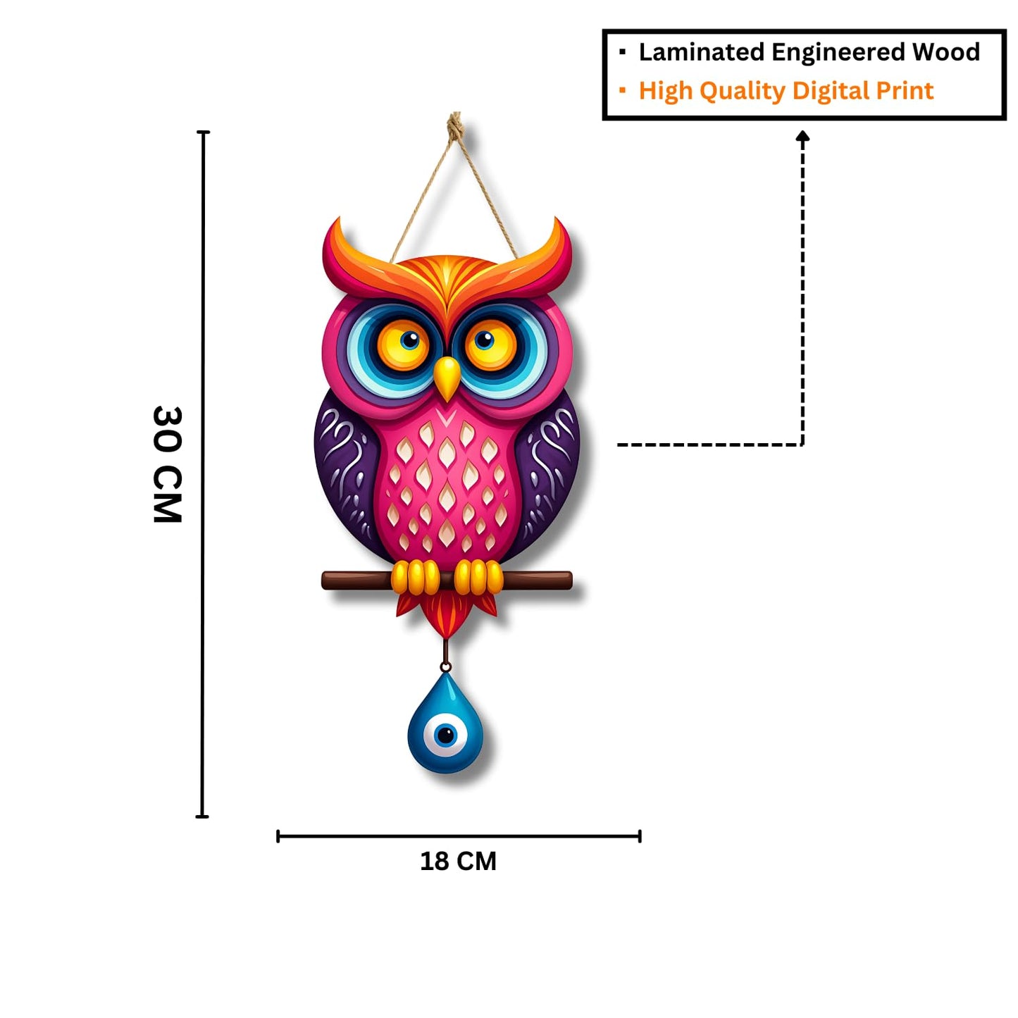 Owl Shape Wooden Wall Hanging for Home Decor, Living Room D7