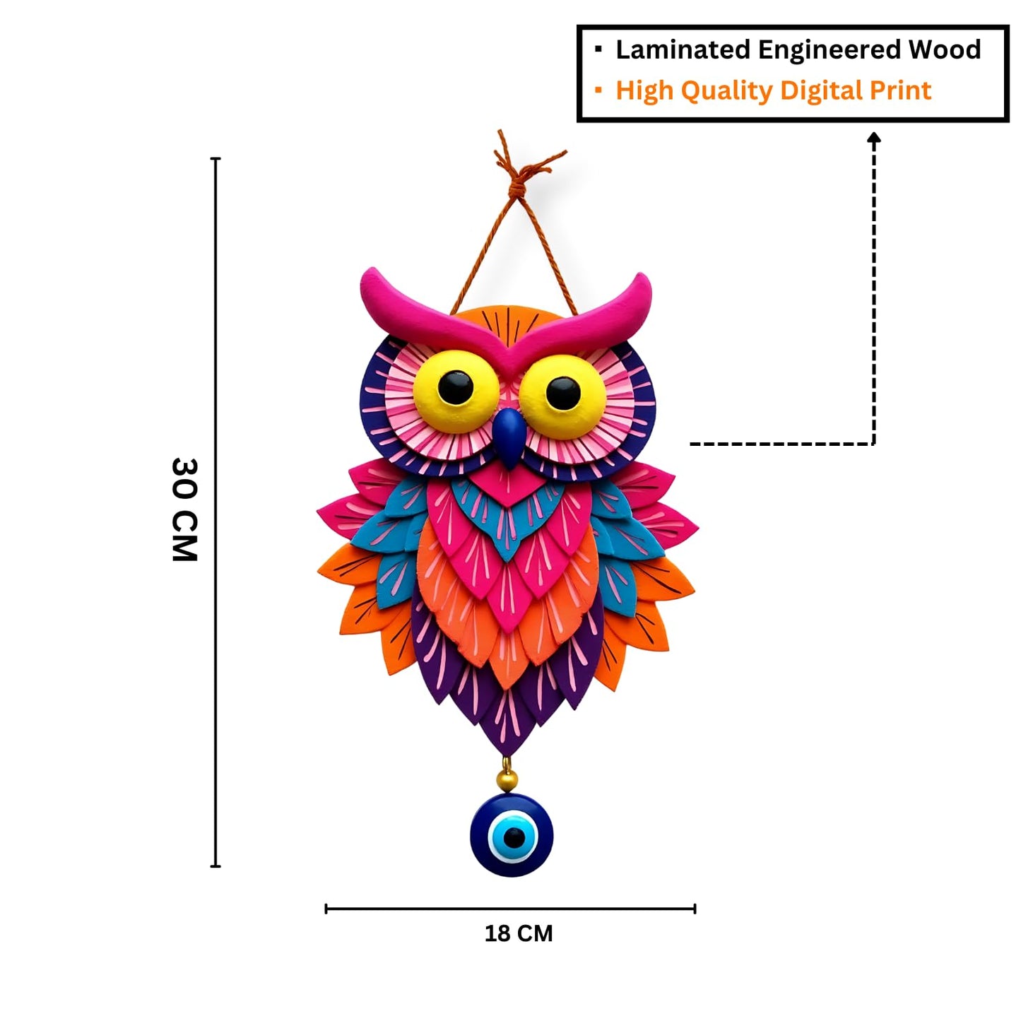 Owl Shape Wooden Wall Hanging for Home Decor, Living Room D4