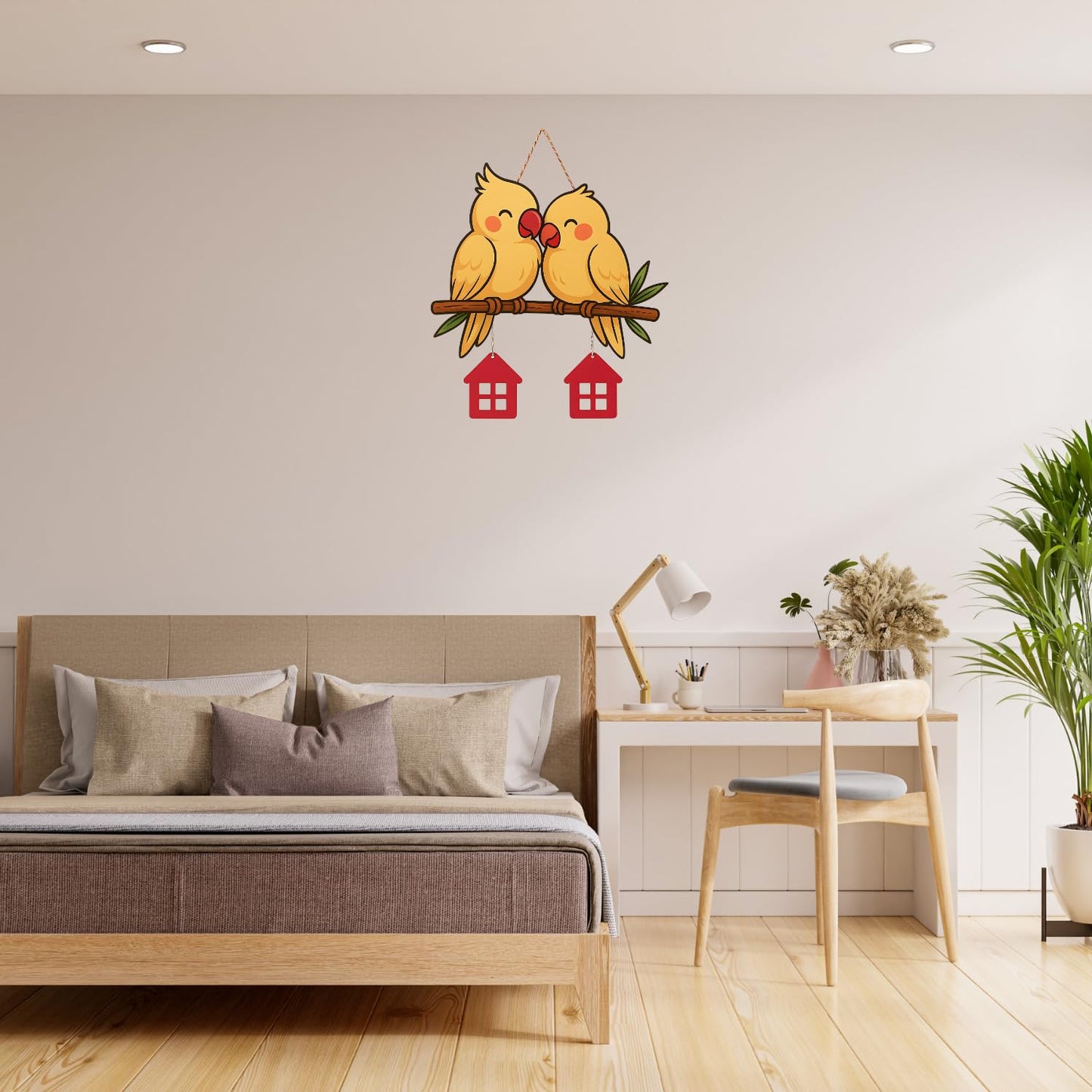 Cute Pair Of Parrot Wooden Wall Hanging for Home Kitchen Decor | Decorative Items for Livingroom