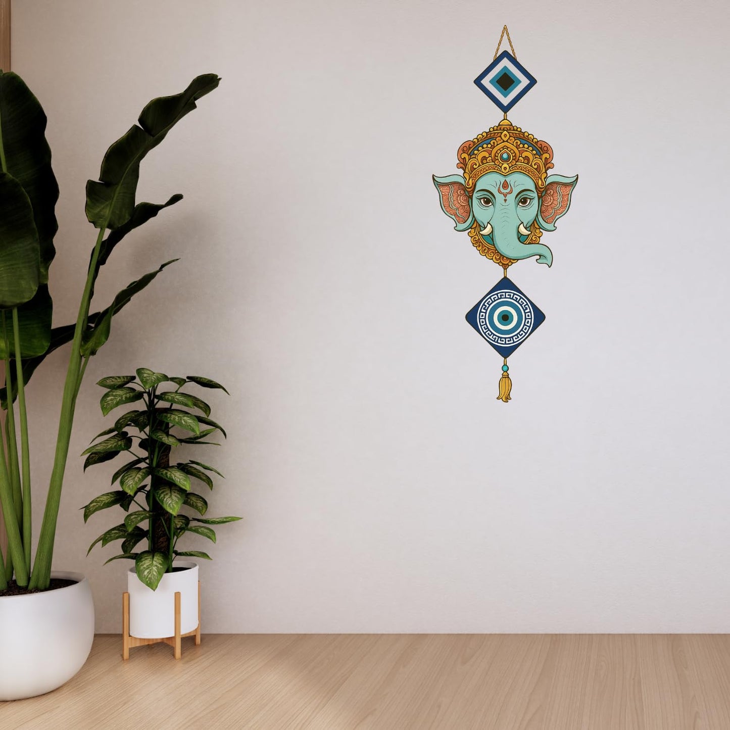 Elephant Wooden Wall Hanging for Home Kitchen Decor | Hamsa Hand Decoration