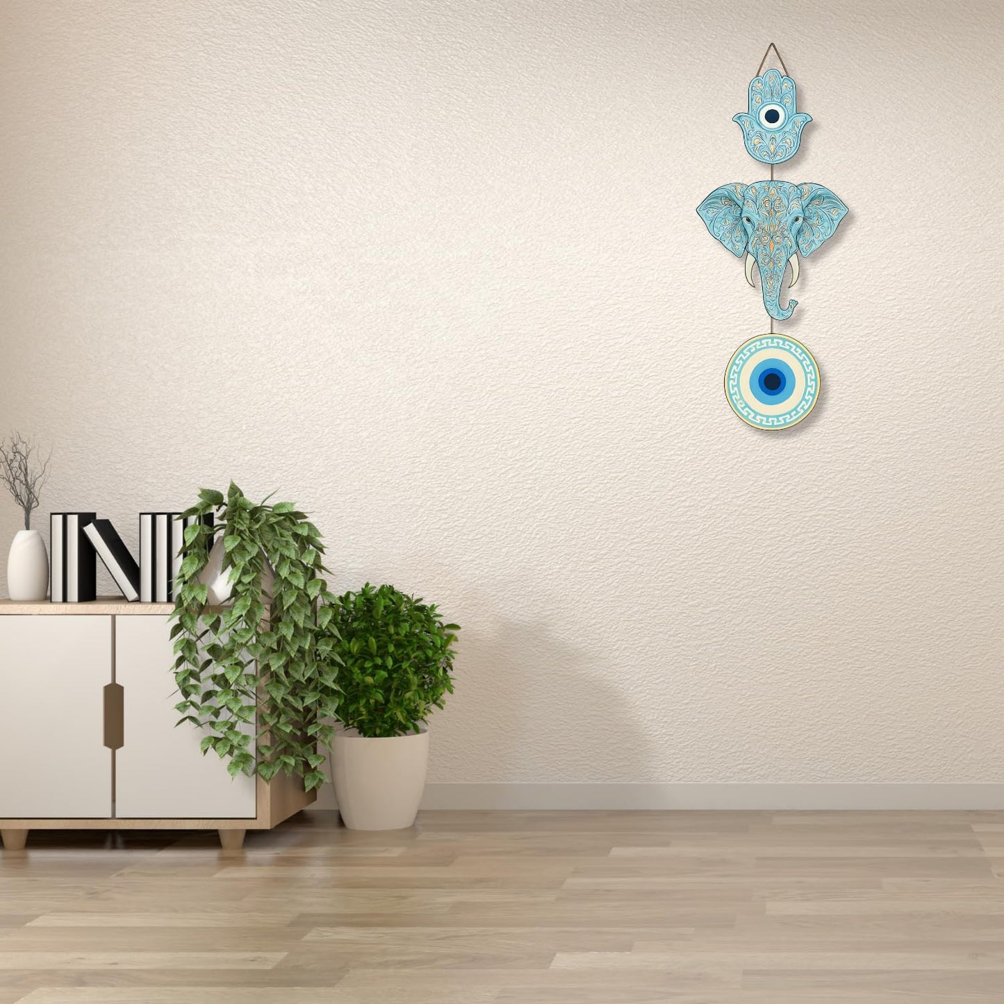 Elephant Wooden Wall Hanging for Home Kitchen Decor | Hamsa Hand Decoration for Livingroom
