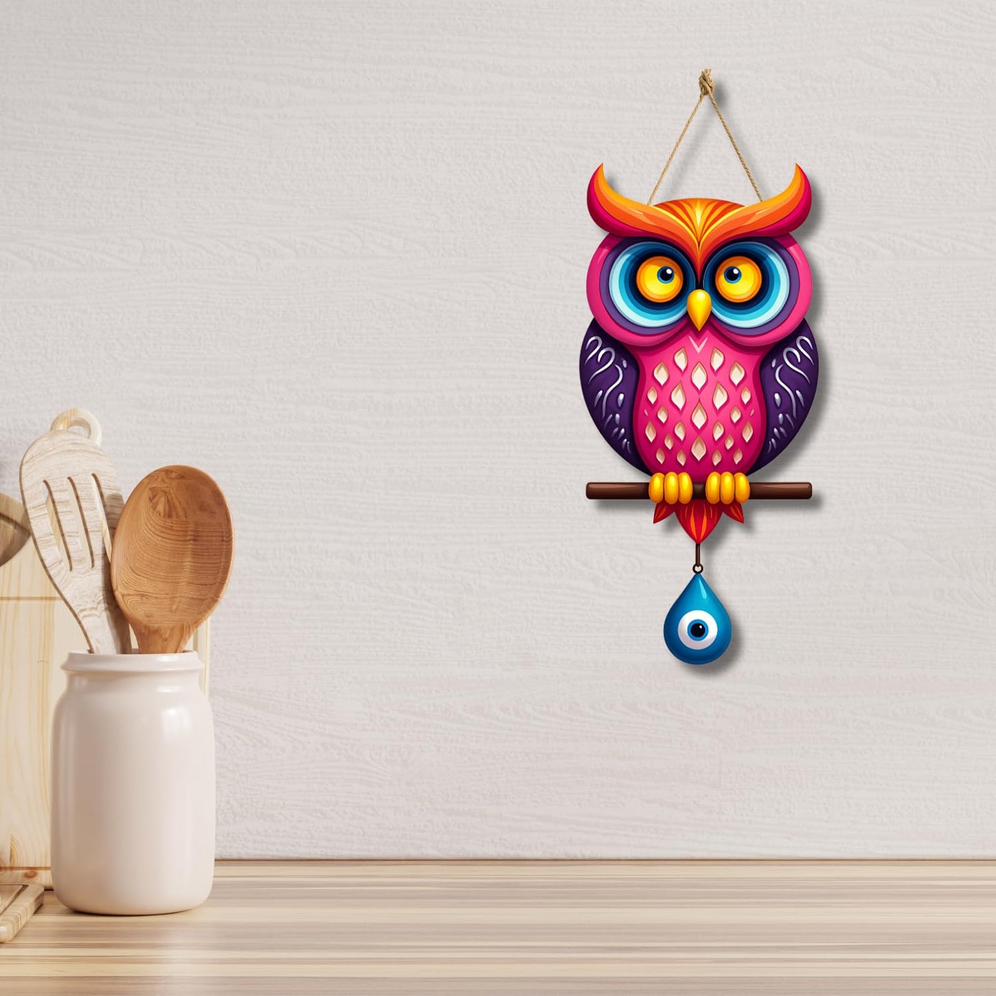 Owl Shape Wooden Wall Hanging for Home Decor, Living Room D7
