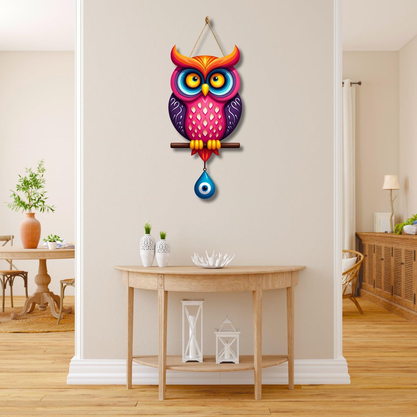 Owl Shape Wooden Wall Hanging for Home Decor, Living Room D7