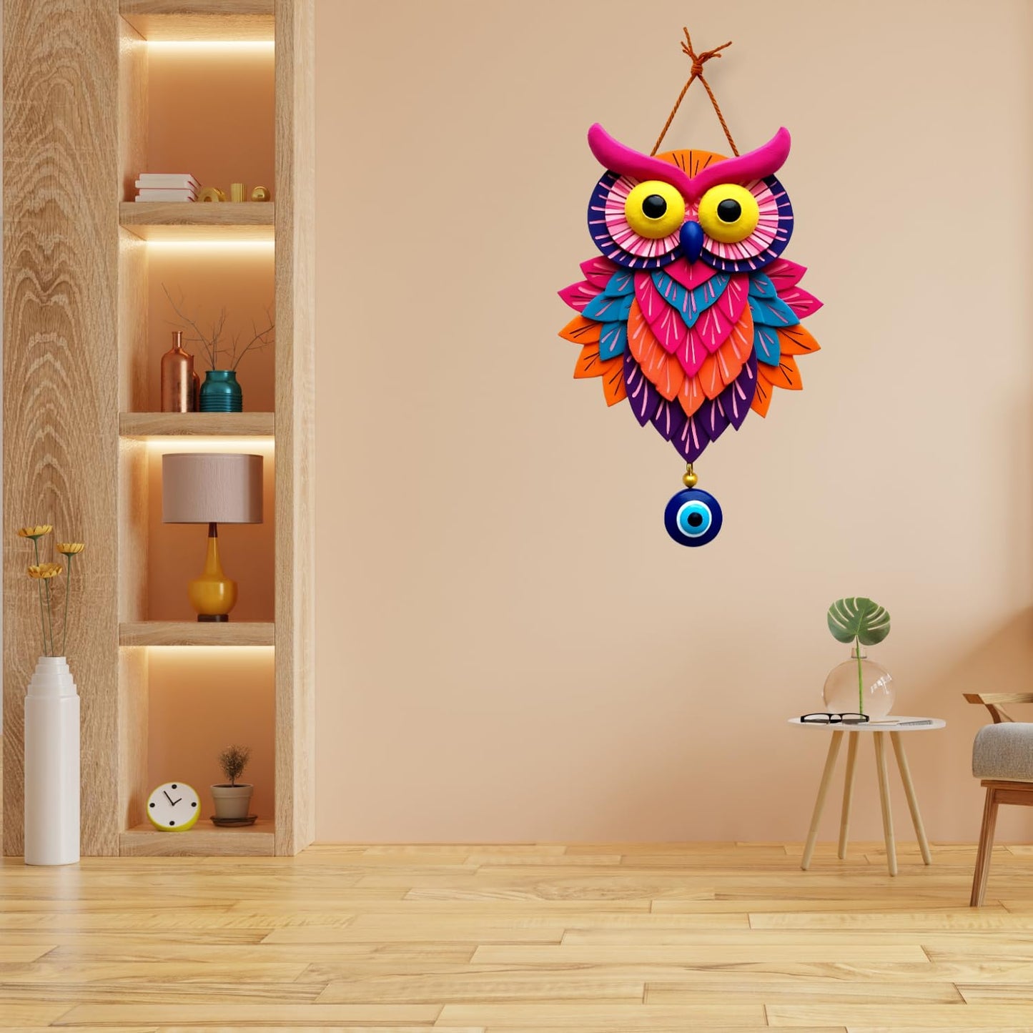 Owl Shape Wooden Wall Hanging for Home Decor, Living Room D4