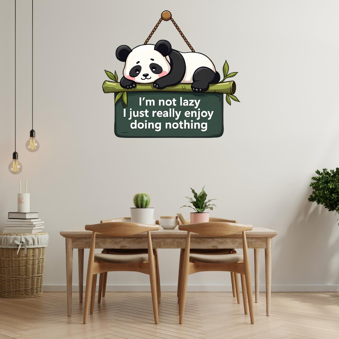 Lazy Panda Printed Wooden Wall Hanging with Quotes for Home Decor