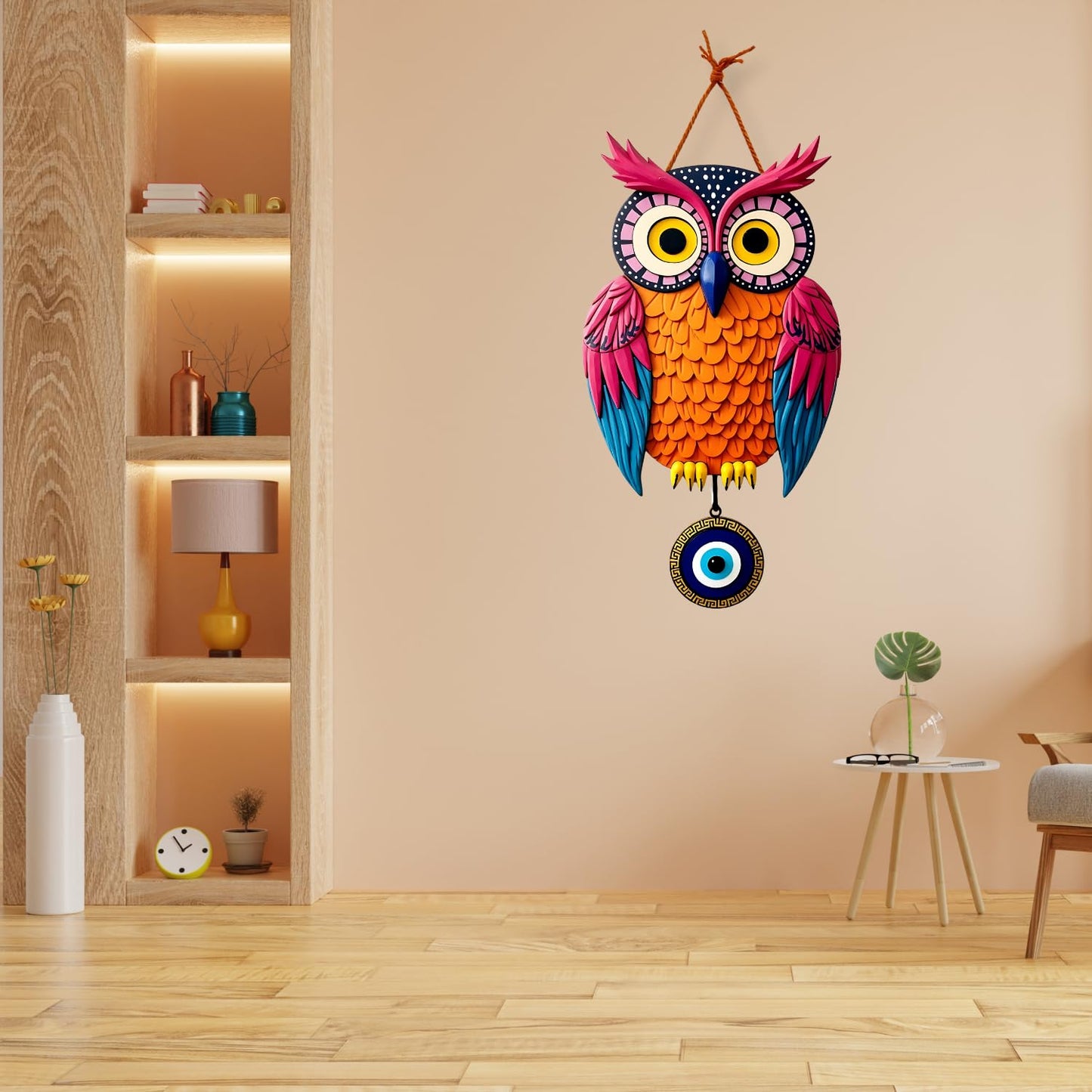 Owl Shape Wooden Wall Hanging for Home Decor, Living Room D3