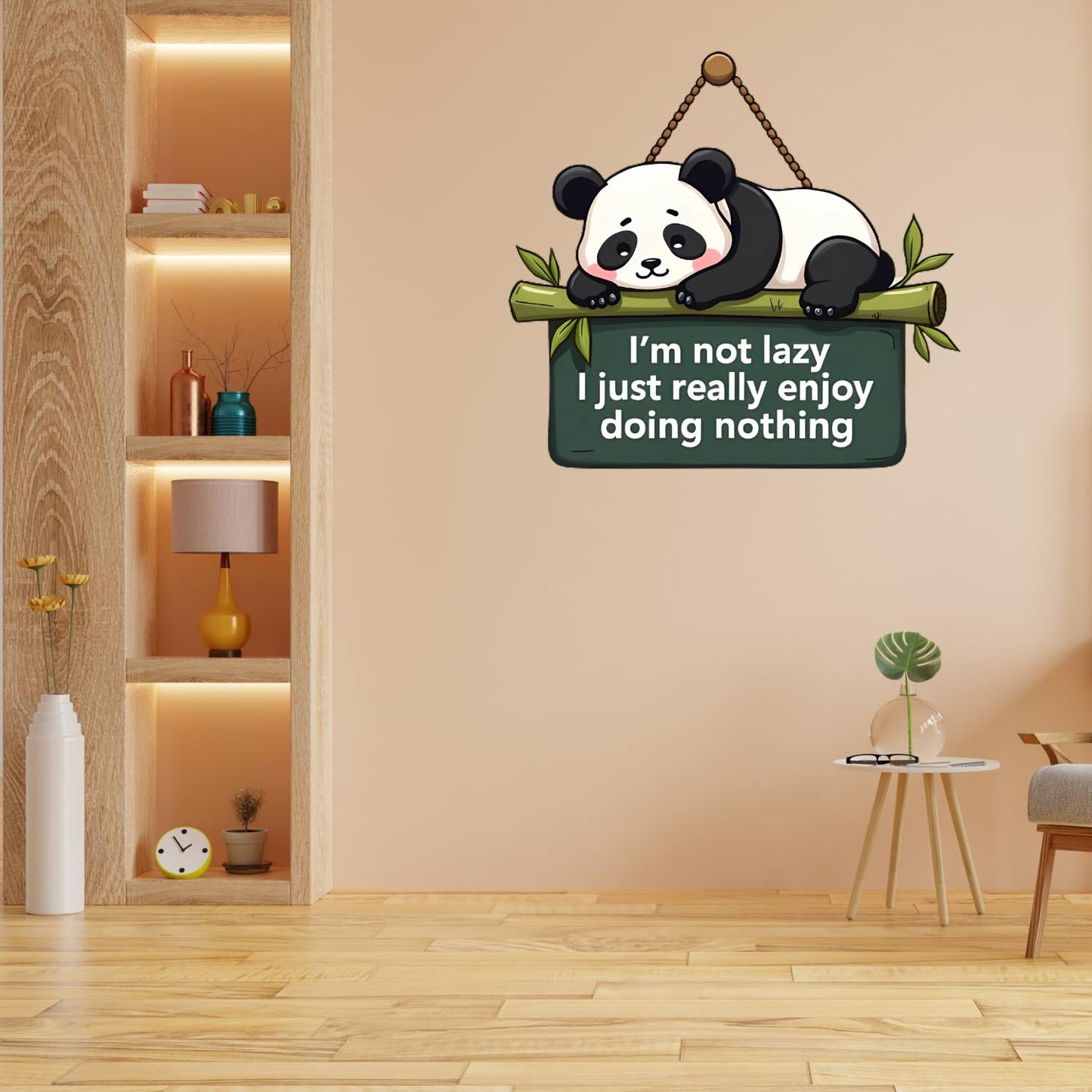 Lazy Panda Printed Wooden Wall Hanging with Quotes for Home Decor